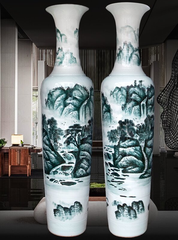Large Chinese Hand Painted Dragon Ceramic Blue and White Porcelain Floor Vases