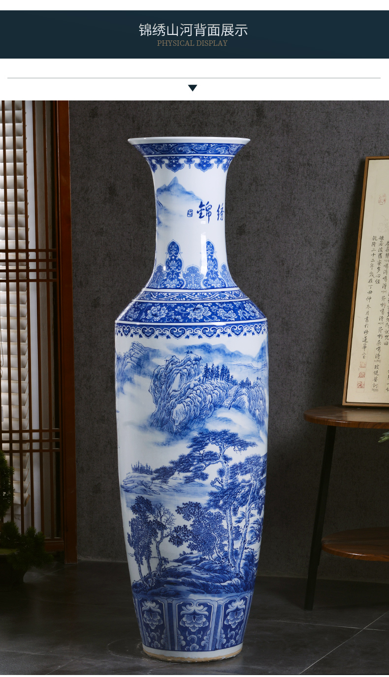 Large Chinese Hand Painted Dragon Ceramic Blue and White Porcelain Floor Vases