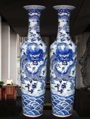 Large Chinese Hand Painted Dragon Ceramic Blue and White Porcelain Floor Vases