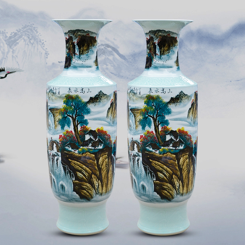 Large Chinese Hand Painted Dragon Ceramic Blue and White Porcelain Floor Vases