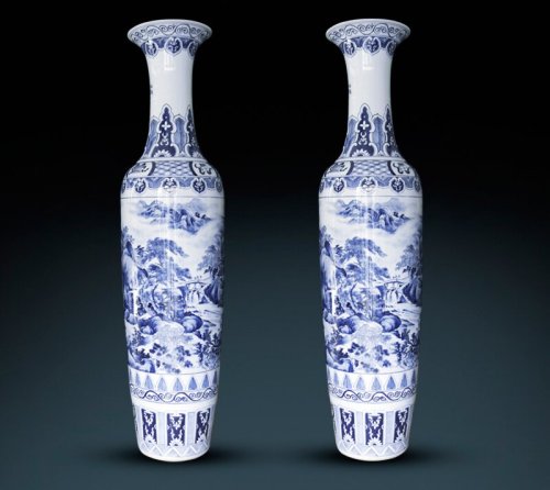 Large Chinese Hand Painted Dragon Ceramic Blue and White Porcelain Floor Vases