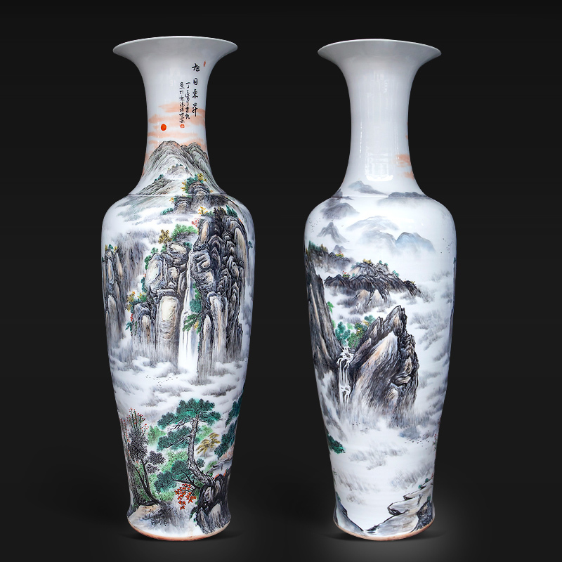 Large Chinese Hand Painted Dragon Ceramic Blue and White Porcelain Floor Vases
