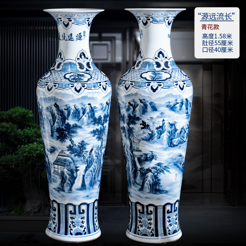 Large Chinese Hand Painted Dragon Ceramic Blue and White Porcelain Floor Vases