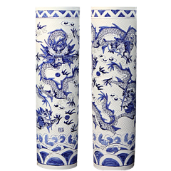 Large Chinese Hand Painted Dragon Ceramic Blue and White Porcelain Floor Vases