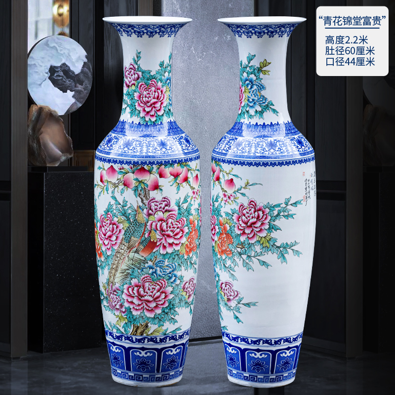 Large Chinese Hand Painted Dragon Ceramic Blue and White Porcelain Floor Vases