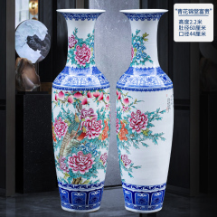 Large Chinese Hand Painted Dragon Ceramic Blue and White Porcelain Floor Vases