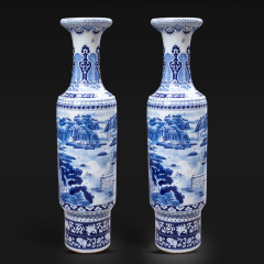 Large Chinese Hand Painted Dragon Ceramic Blue and White Porcelain Floor Vases