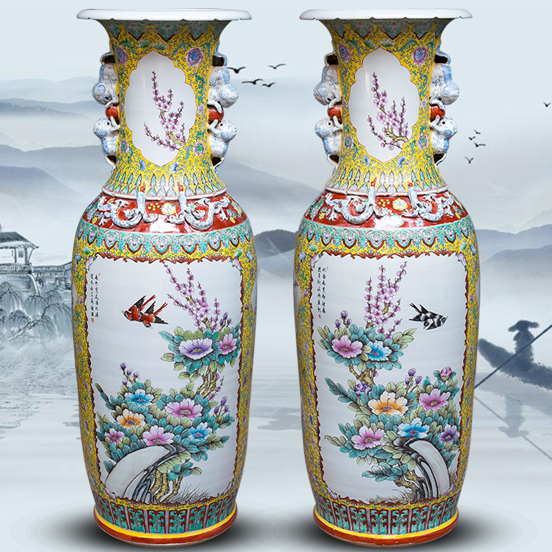 Large Chinese Hand Painted Dragon Ceramic Blue and White Porcelain Floor Vases