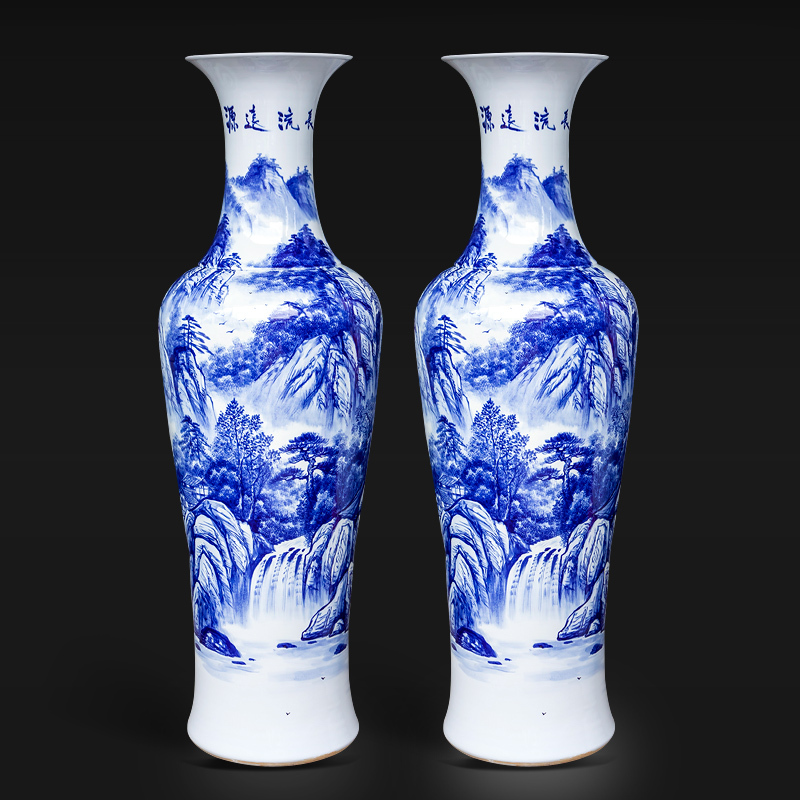 Large Chinese Hand Painted Dragon Ceramic Blue and White Porcelain Floor Vases