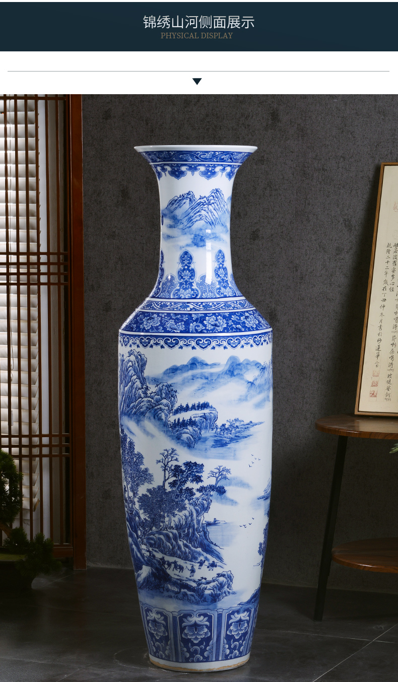 Large Chinese Hand Painted Dragon Ceramic Blue and White Porcelain Floor Vases
