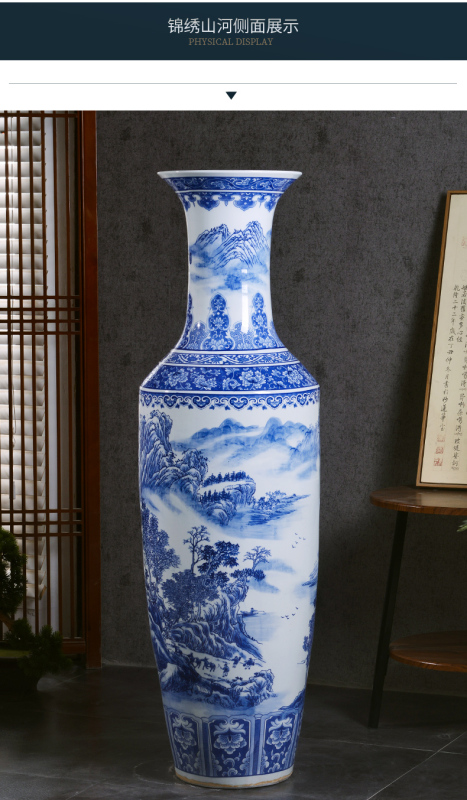 Large Chinese Hand Painted Dragon Ceramic Blue and White Porcelain Floor Vases