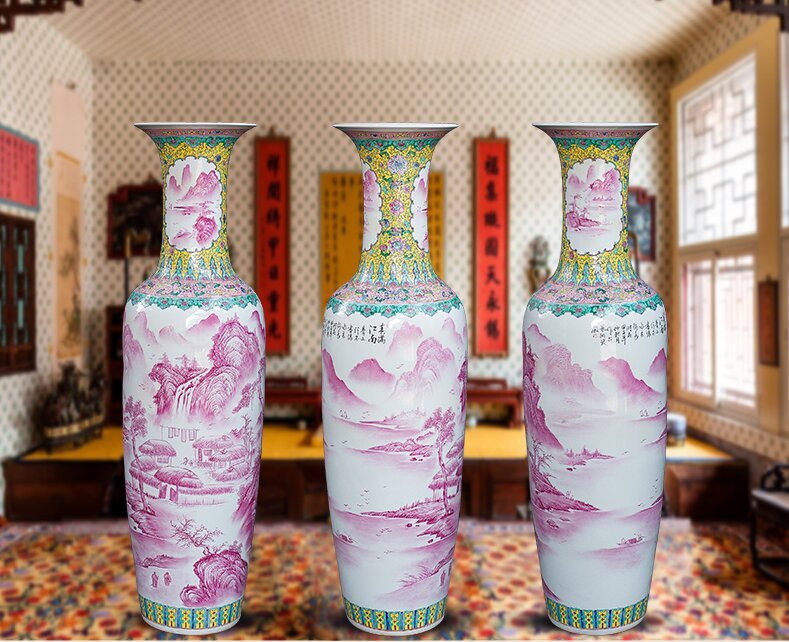 Large Chinese Hand Painted Dragon Ceramic Blue and White Porcelain Floor Vases