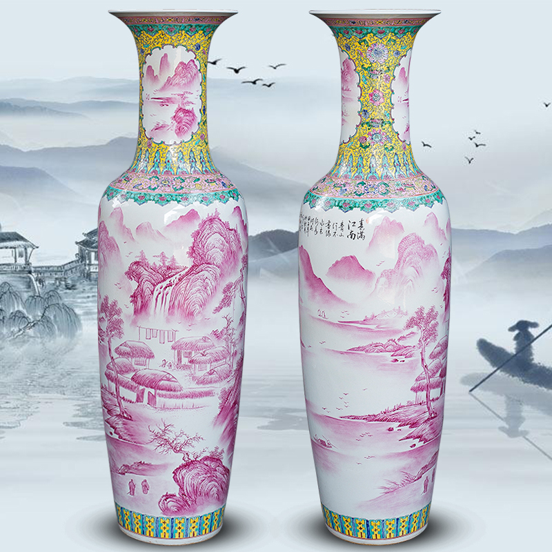 Large Chinese Hand Painted Dragon Ceramic Blue and White Porcelain Floor Vases