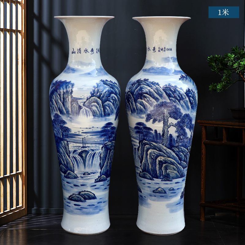 Large Chinese Hand Painted Dragon Ceramic Blue and White Porcelain Floor Vases