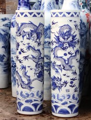 Large Chinese Hand Painted Dragon Ceramic Blue and White Porcelain Floor Vases