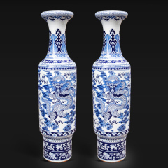 Large Chinese Hand Painted Dragon Ceramic Blue and White Porcelain Floor Vases