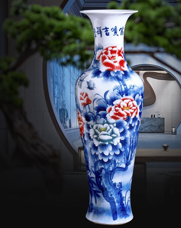 Large Chinese Hand Painted Dragon Ceramic Blue and White Porcelain Floor Vases