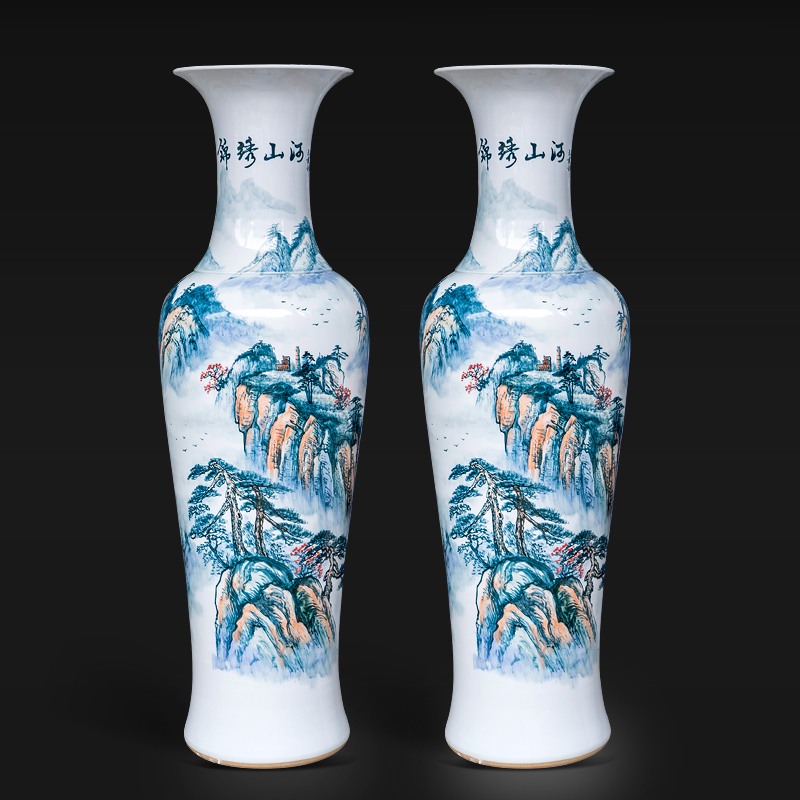 Large Chinese Hand Painted Dragon Ceramic Blue and White Porcelain Floor Vases