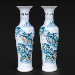Large Chinese Hand Painted Dragon Ceramic Blue and White Porcelain Floor Vases
