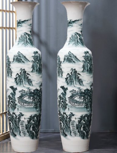 Large Chinese Hand Painted Dragon Ceramic Blue and White Porcelain Floor Vases