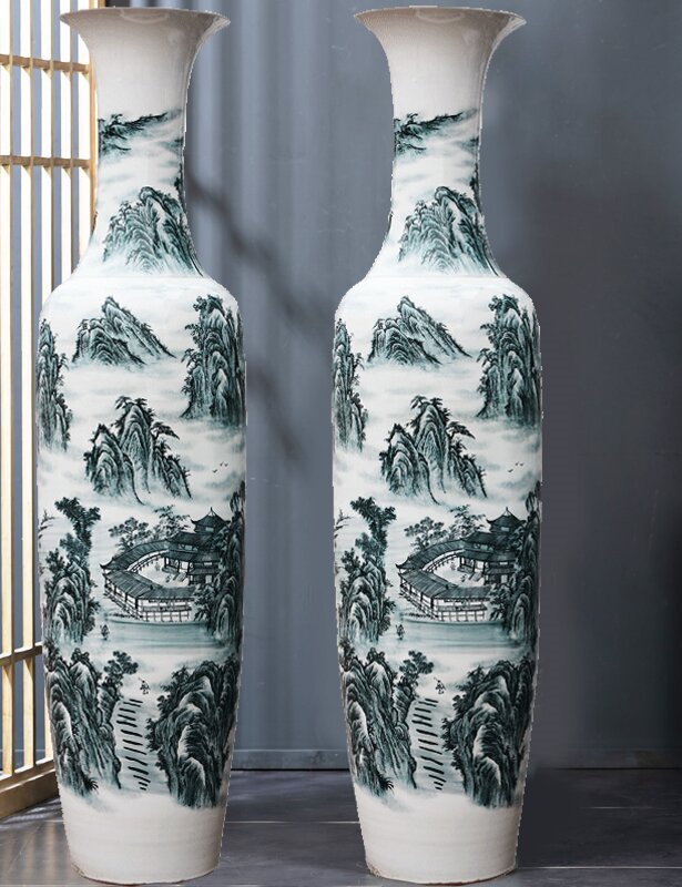 Large Chinese Hand Painted Dragon Ceramic Blue and White Porcelain Floor Vases