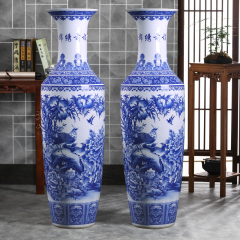 Large Chinese Hand Painted Dragon Ceramic Blue and White Porcelain Floor Vases