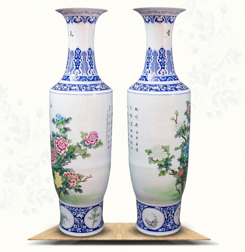 Large Chinese Hand Painted Dragon Ceramic Blue and White Porcelain Floor Vases