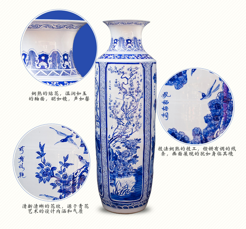 Large Chinese Hand Painted Dragon Ceramic Blue and White Porcelain Floor Vases