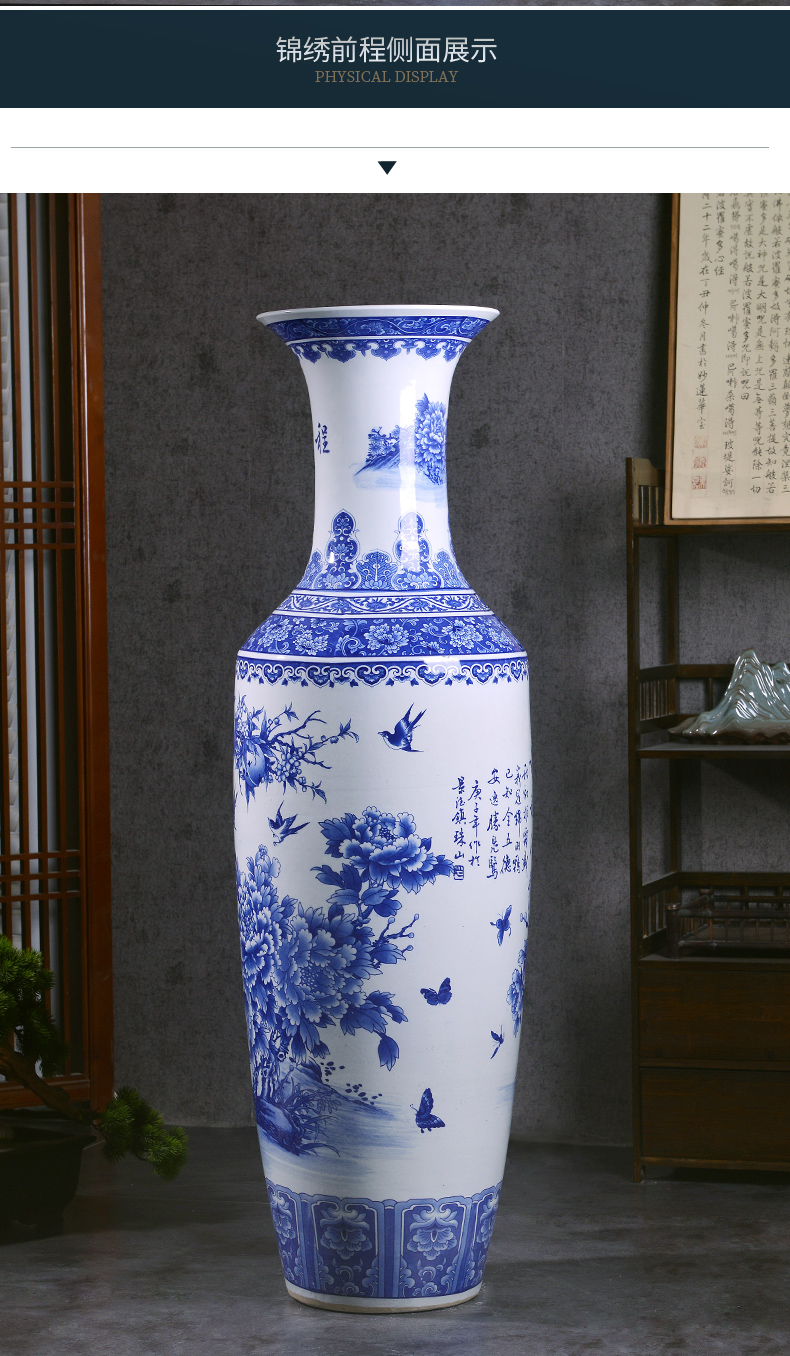 Large Chinese Hand Painted Dragon Ceramic Blue and White Porcelain Floor Vases