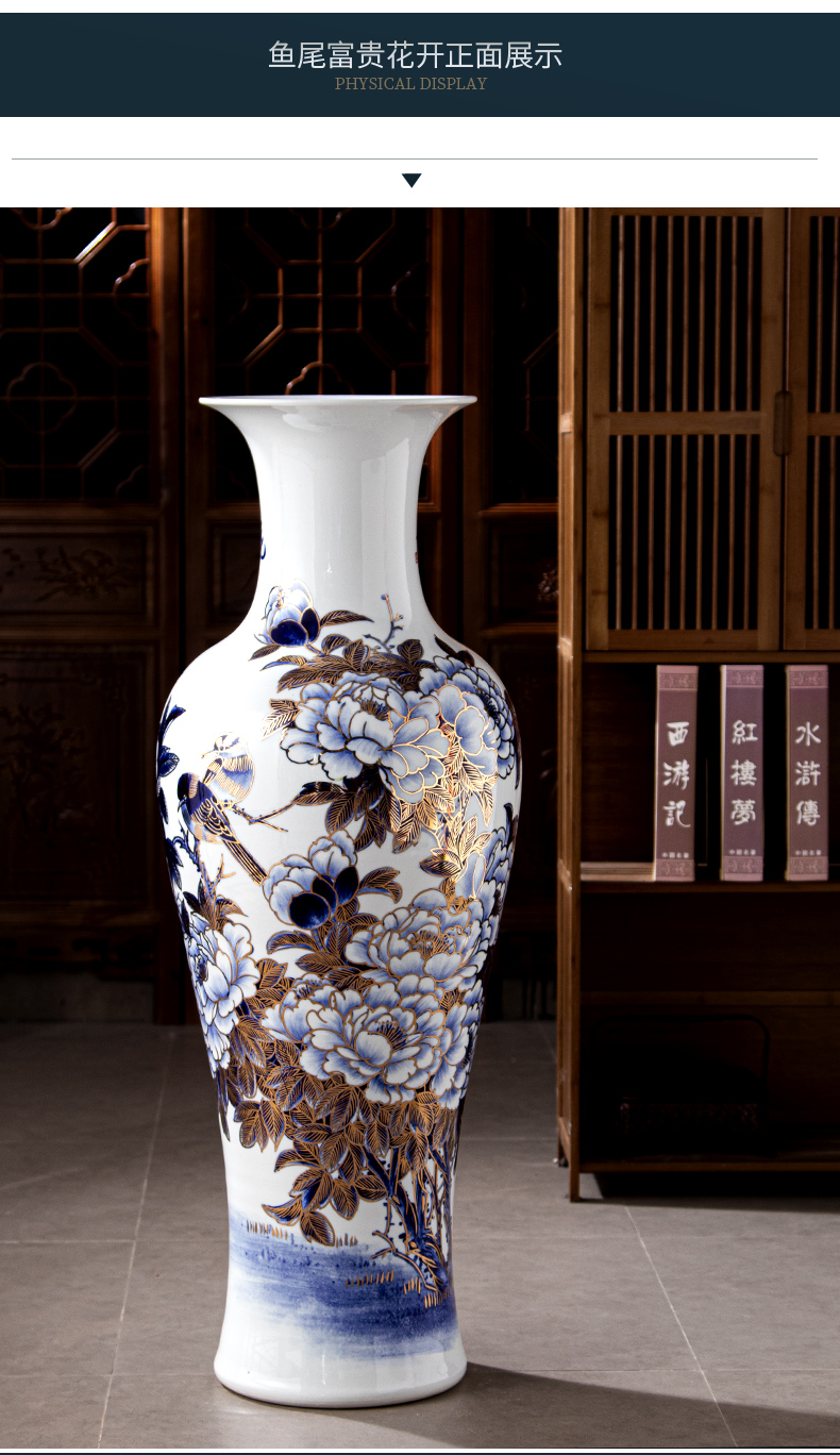 Large Chinese Hand Painted Dragon Ceramic Blue and White Porcelain Floor Vases