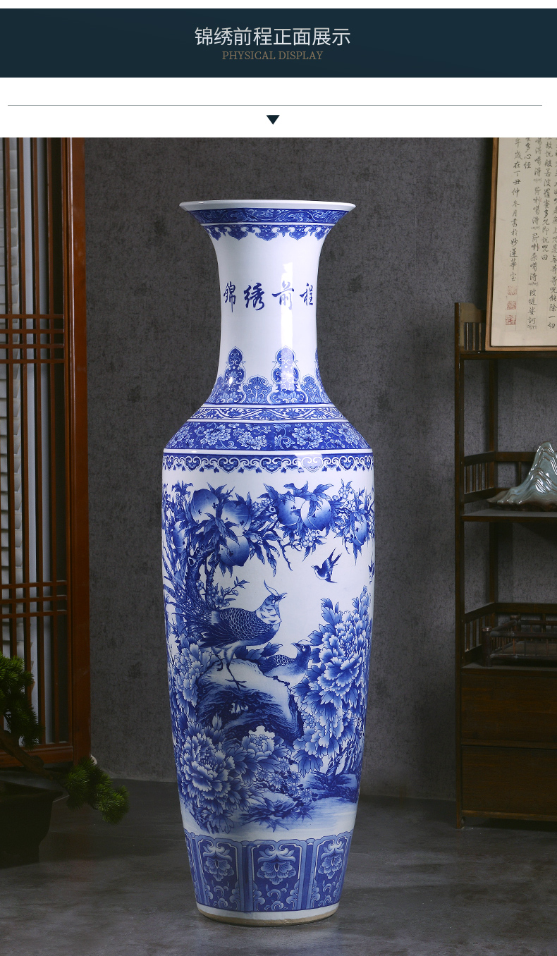Large Chinese Hand Painted Dragon Ceramic Blue and White Porcelain Floor Vases
