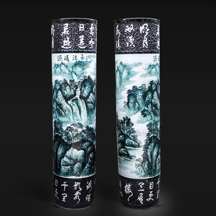 Large Chinese Hand Painted Dragon Ceramic Blue and White Porcelain Floor Vases