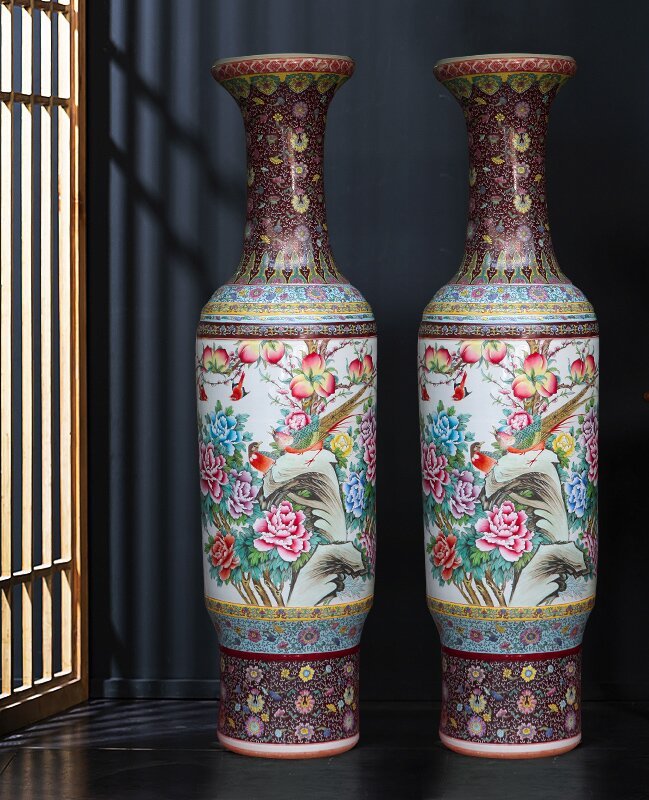 Large Chinese Hand Painted Dragon Ceramic Blue and White Porcelain Floor Vases