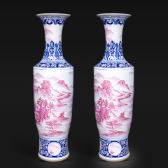 Large Chinese Hand Painted Dragon Ceramic Blue and White Porcelain Floor Vases