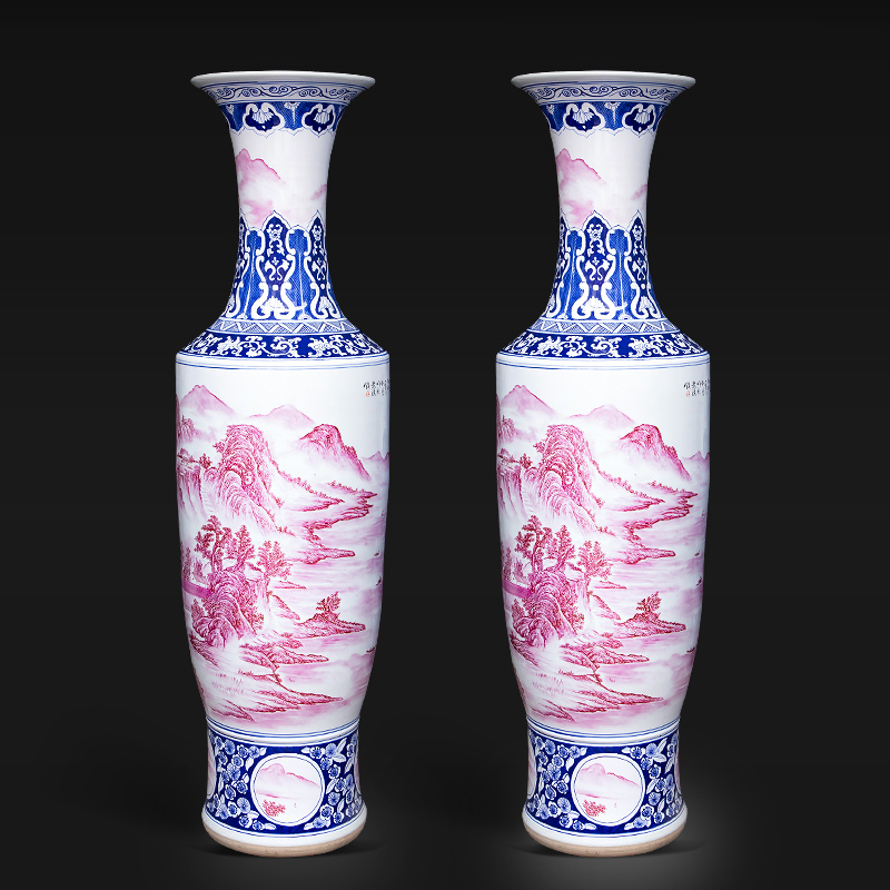 Large Chinese Hand Painted Dragon Ceramic Blue and White Porcelain Floor Vases