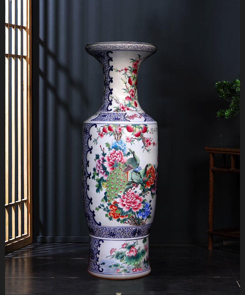 Large Chinese Hand Painted Dragon Ceramic Blue and White Porcelain Floor Vases
