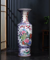 Large Chinese Hand Painted Dragon Ceramic Blue and White Porcelain Floor Vases