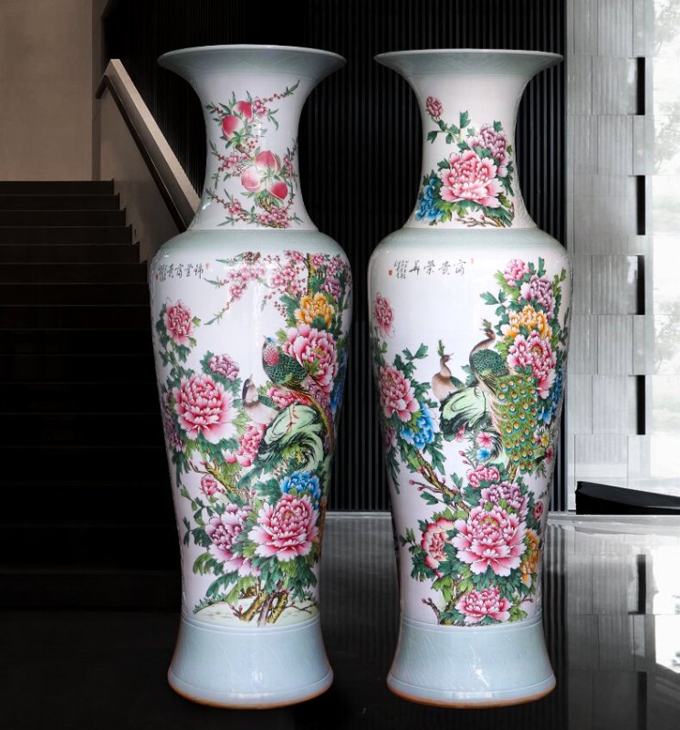 Large Chinese Hand Painted Dragon Ceramic Blue and White Porcelain Floor Vases