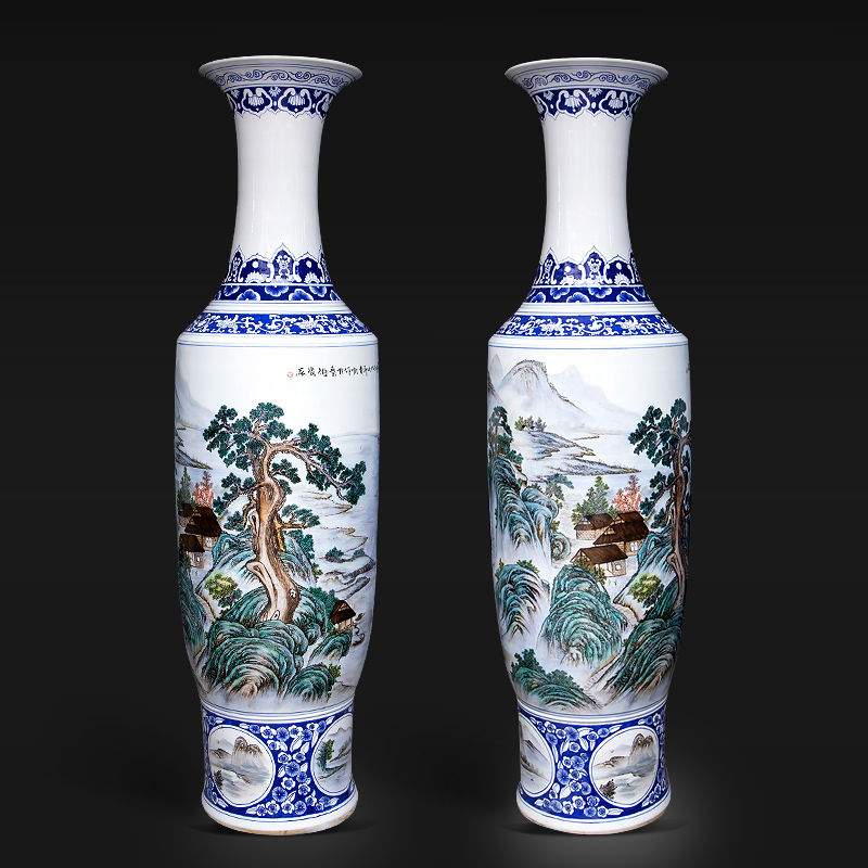 Large Chinese Hand Painted Dragon Ceramic Blue and White Porcelain Floor Vases