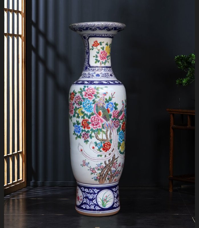 Large Chinese Hand Painted Dragon Ceramic Blue and White Porcelain Floor Vases