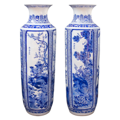 Large Chinese Hand Painted Dragon Ceramic Blue and White Porcelain Floor Vases
