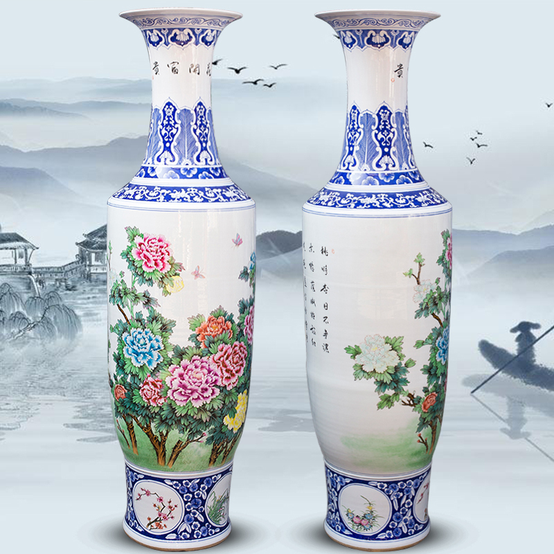 Large Chinese Hand Painted Dragon Ceramic Blue and White Porcelain Floor Vases