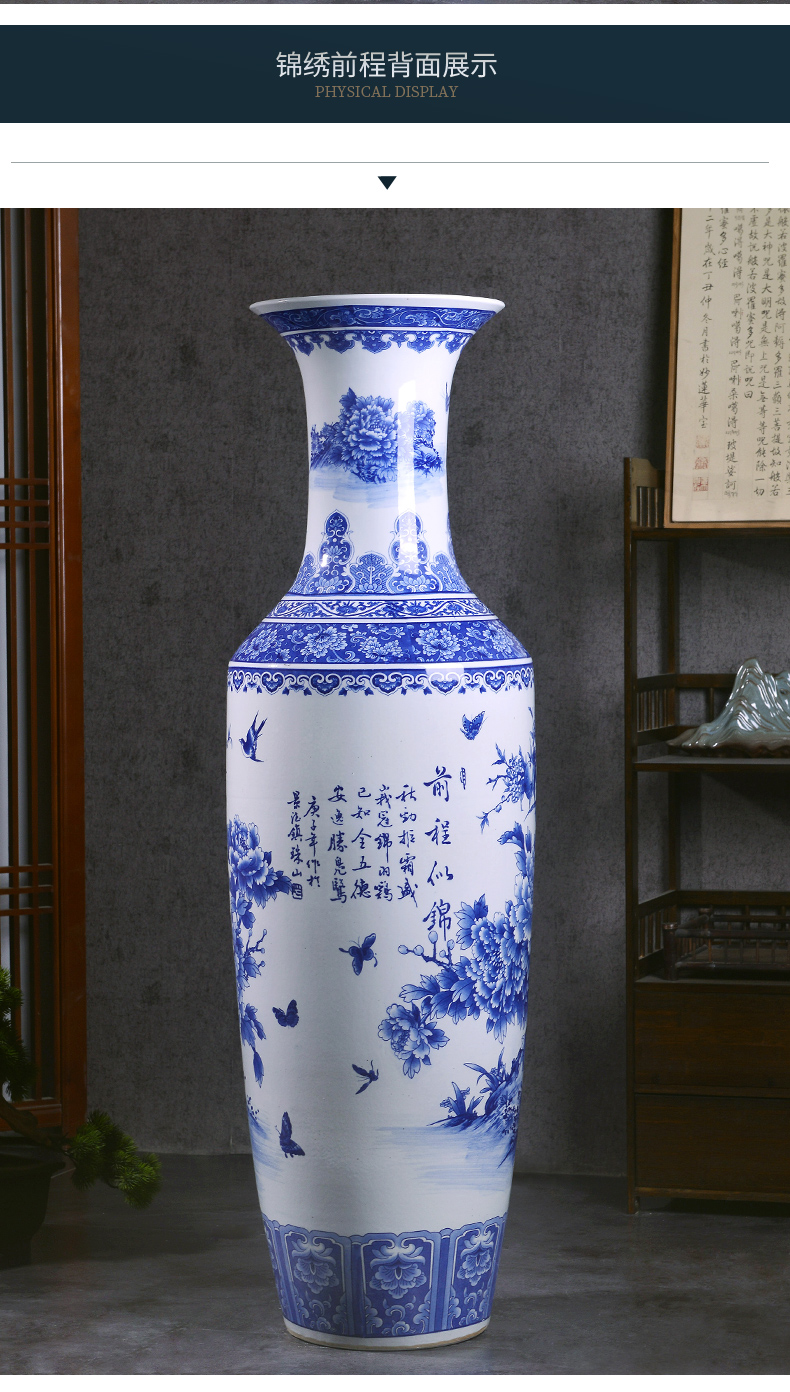 Large Chinese Hand Painted Dragon Ceramic Blue and White Porcelain Floor Vases