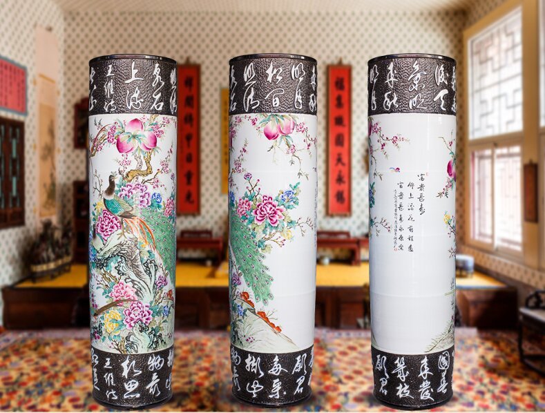 Large Chinese Hand Painted Dragon Ceramic Blue and White Porcelain Floor Vases