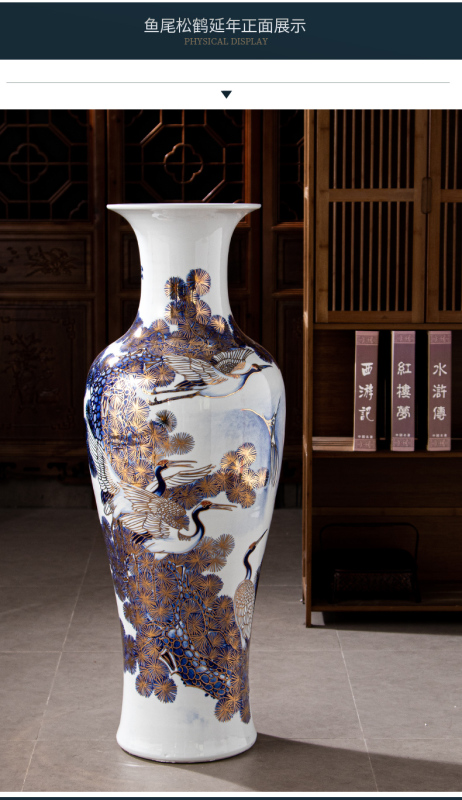 Large Chinese Hand Painted Dragon Ceramic Blue and White Porcelain Floor Vases