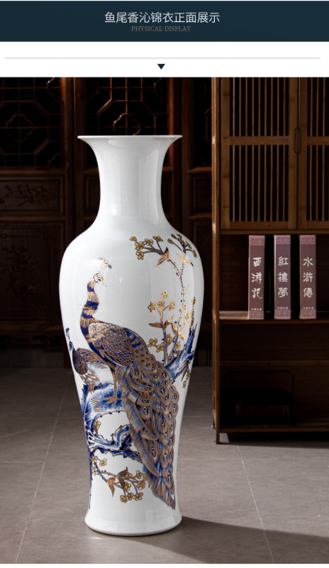 Large Chinese Hand Painted Dragon Ceramic Blue and White Porcelain Floor Vases