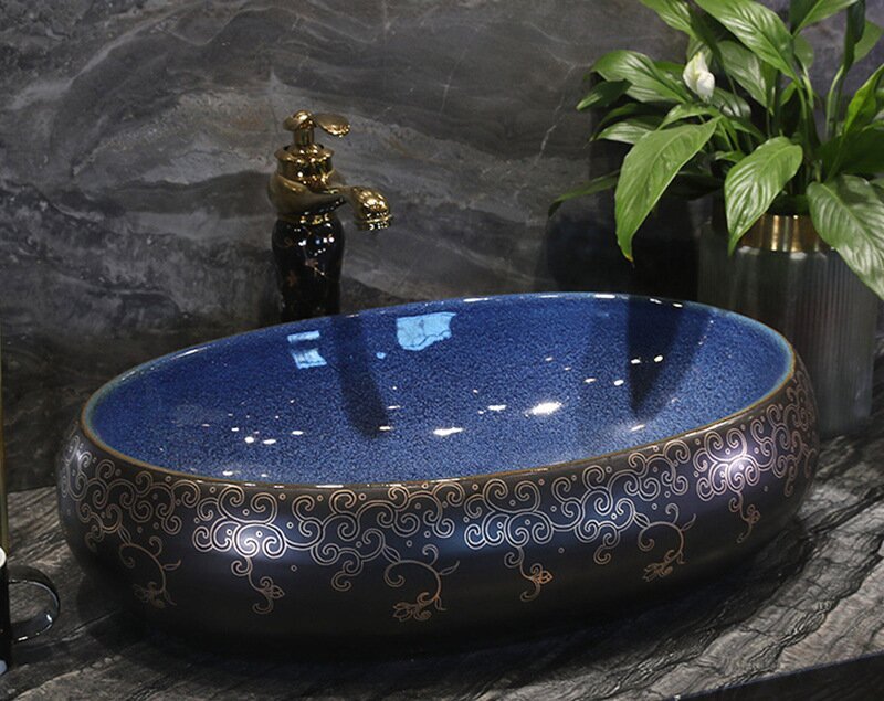 Big Oval Ceramic Hand Maded Wash Basin Bathroom Vessel Sink Bowl from Jingdezhen Porcelain Factory