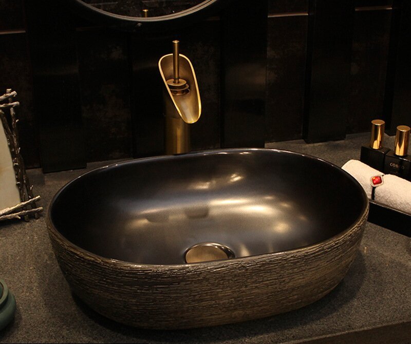 Big Oval Ceramic Hand Maded Wash Basin Bathroom Vessel Sink Bowl from Jingdezhen Porcelain Factory