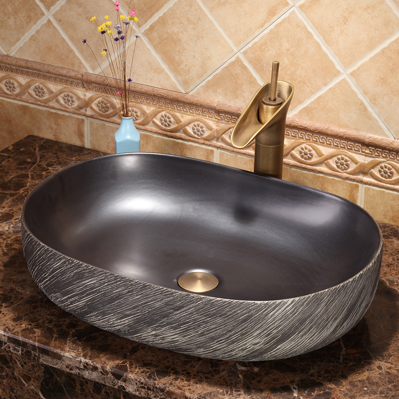 Big Oval Ceramic Hand Maded Wash Basin Bathroom Vessel Sink Bowl from Jingdezhen Porcelain Factory