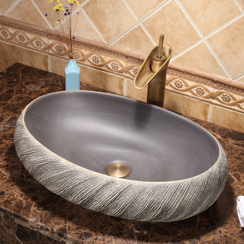 Big Oval Ceramic Hand Maded Wash Basin Bathroom Vessel Sink Bowl from Jingdezhen Porcelain Factory